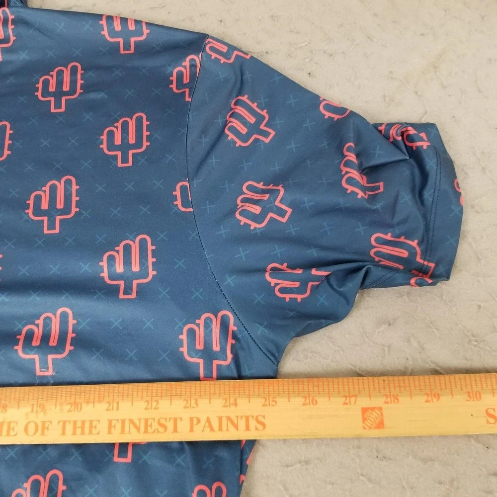 Yatta Golf Polo Shirt Mens 2XL Blue Cactus Print Performance Stretch Golf